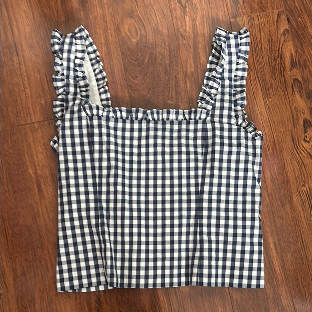 Gingham Checkered Ruffle Strap Top